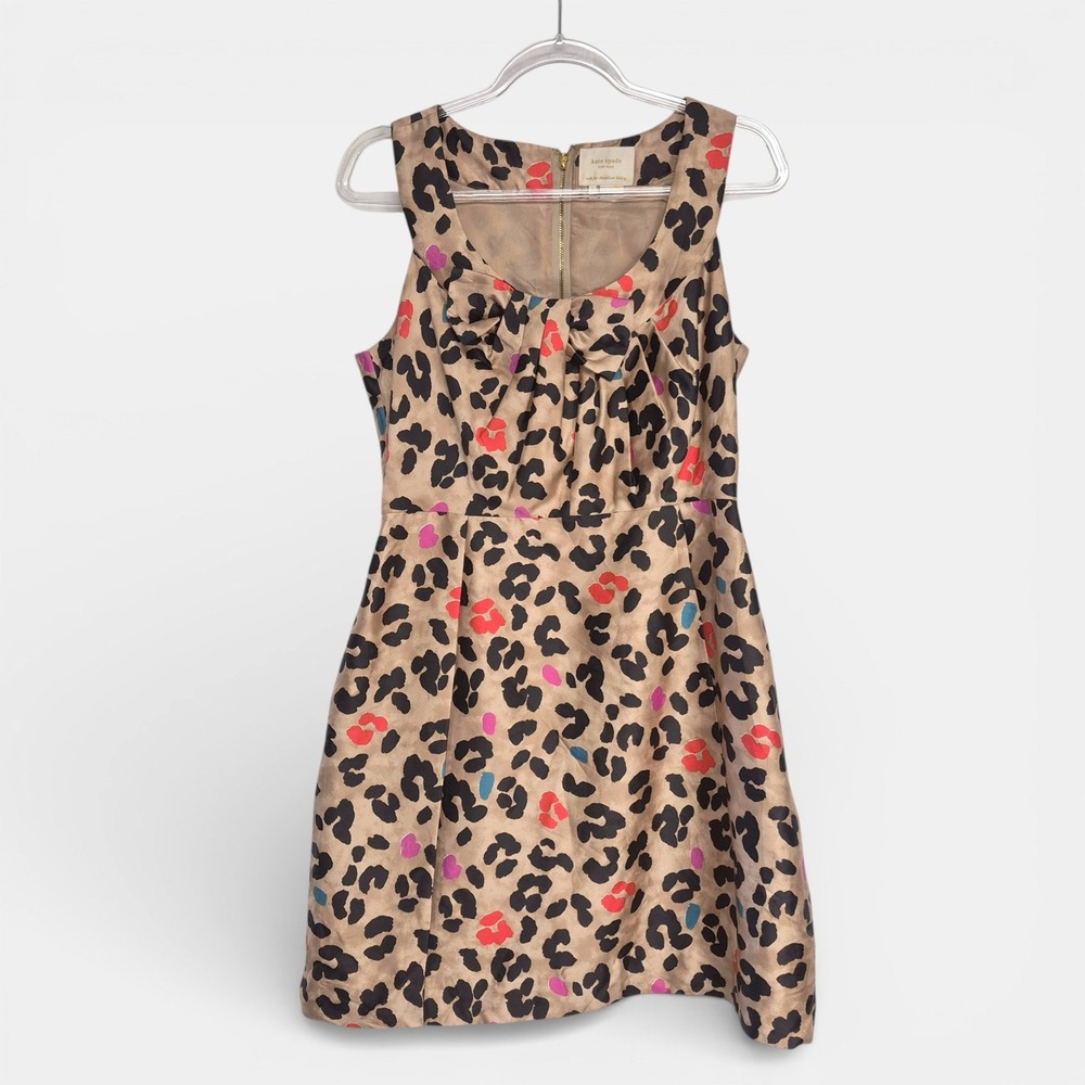 Kate Spade New York Bette Leopard‎ Print Silk Blend Fit & Flare Dress Size 8